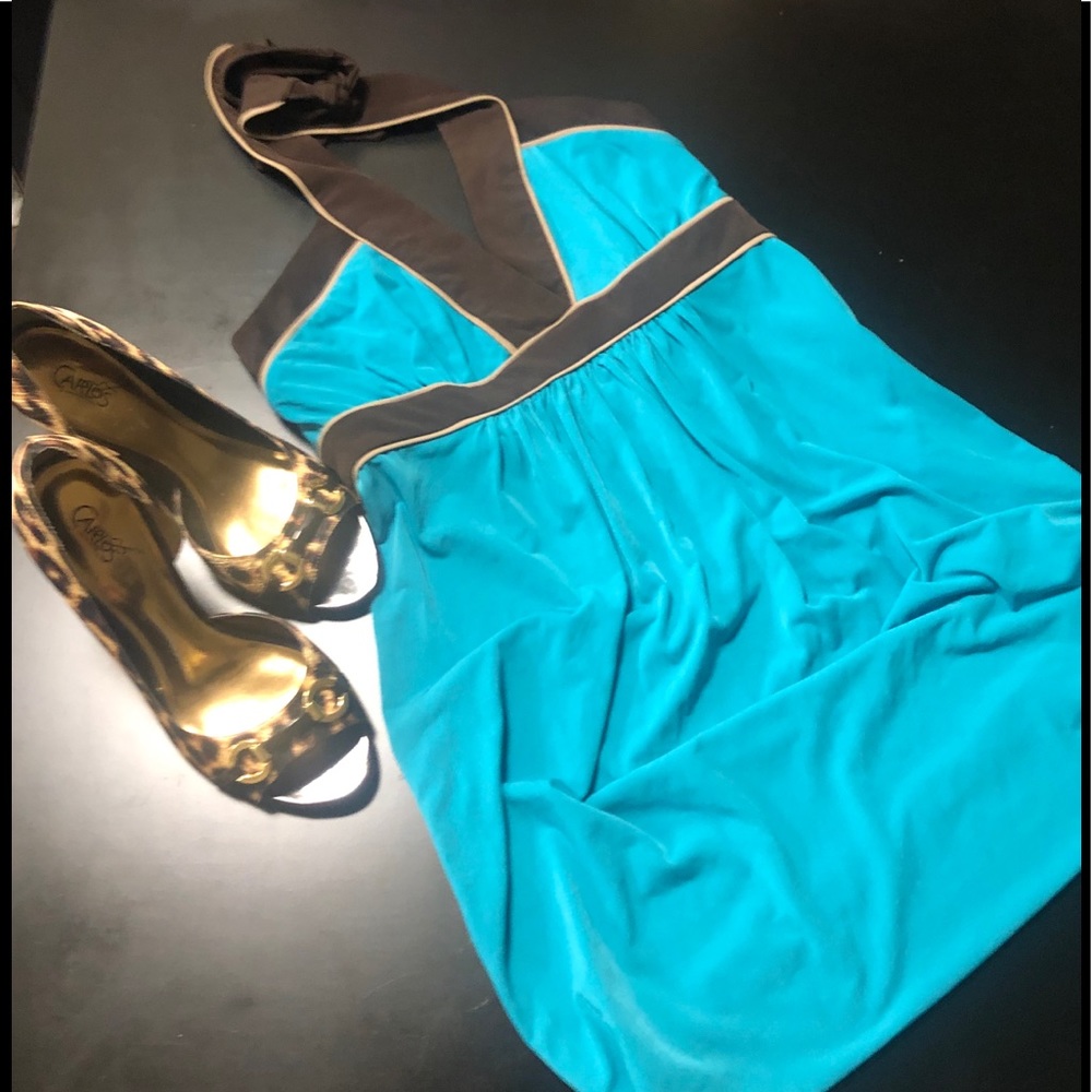 Max & Cleo Blue Lagoon halter tie dress